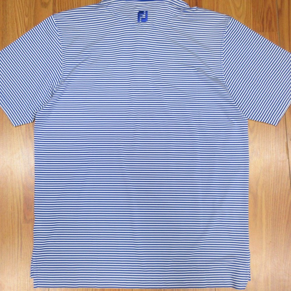 FOOTJOY POLY/SPANDEX POLO SHIRT NAVY BLUE & WHITE STRIPE Sz MEDIUM, M - Picture 4 of 4